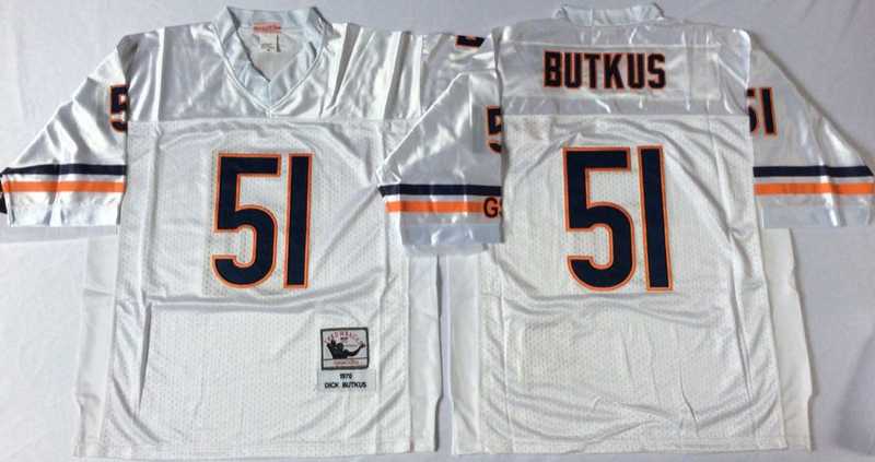 Bears 51 Dick Butkus White M&N Road Throwback Jersey